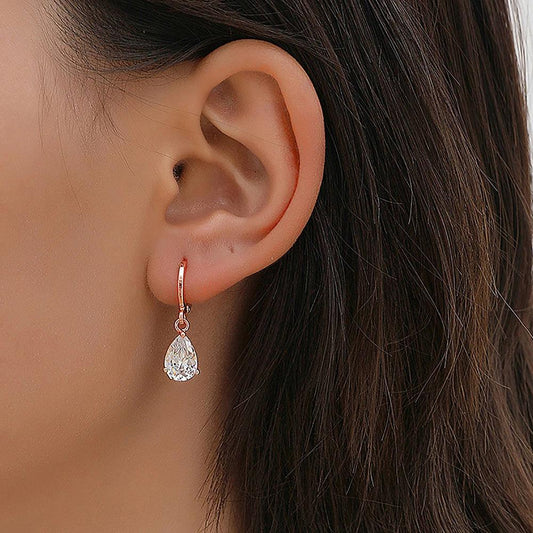 Pendientes de Aro con Gota de Cristal Brillante